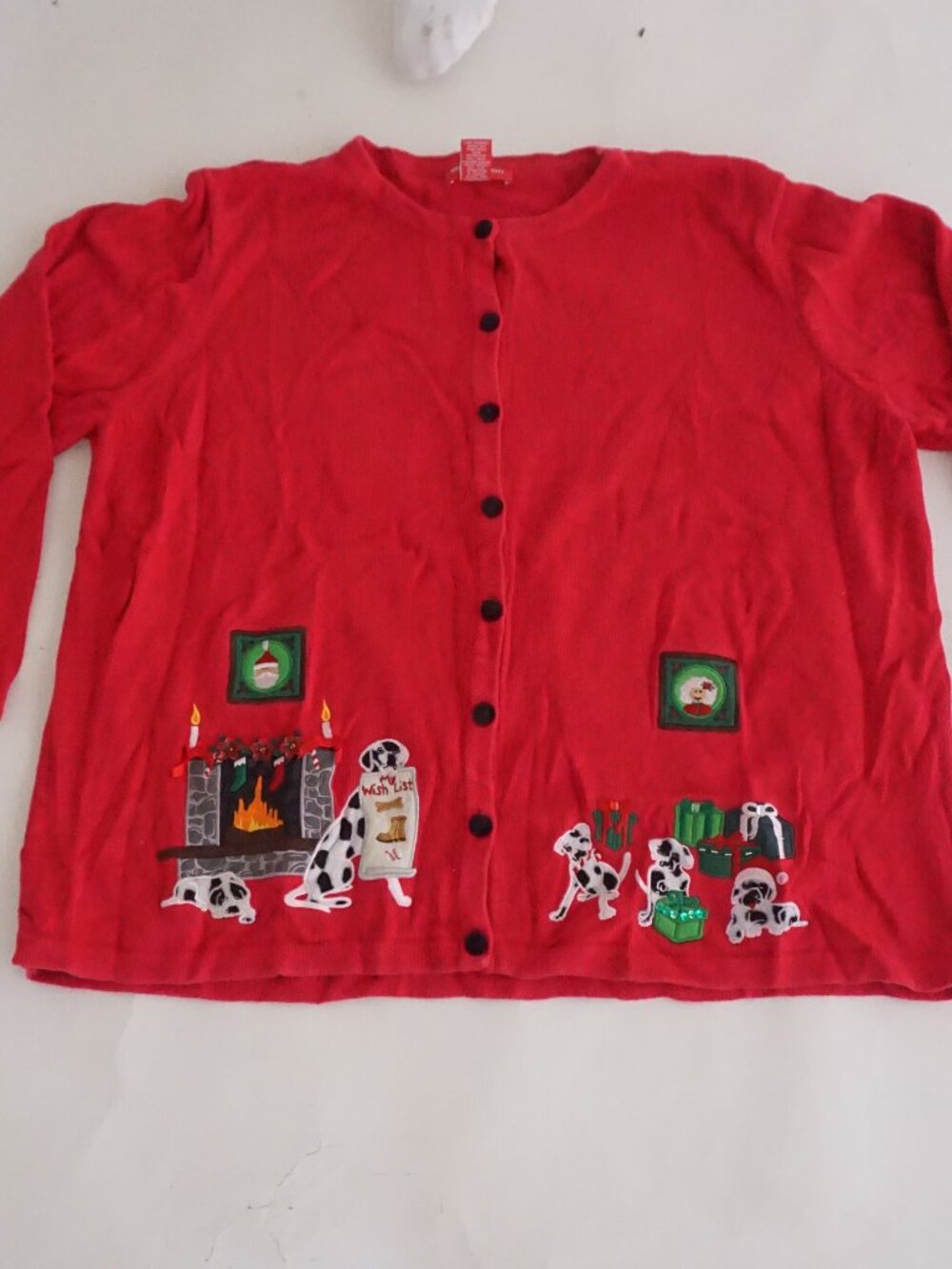 Merry And Bright Red Dalmatian Puppies Fireplace Presents Christmas Cardigan 3X